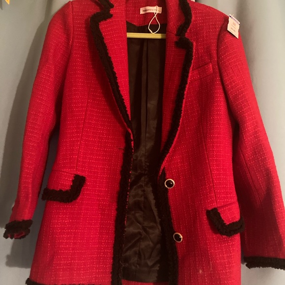 Alessandra Rich Wool Red Skirt Set with Black Accents - Picture 6 of 15